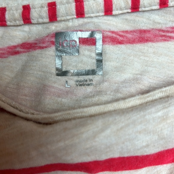 JCPENNEY Stripes Tee Three Quarter Button Sleeve Cream Red Size Large - Picture 4 of 4